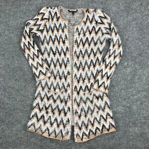 Signature Studio Sweater Womens S Chevron Knit Long Open Front Cardigan Boho